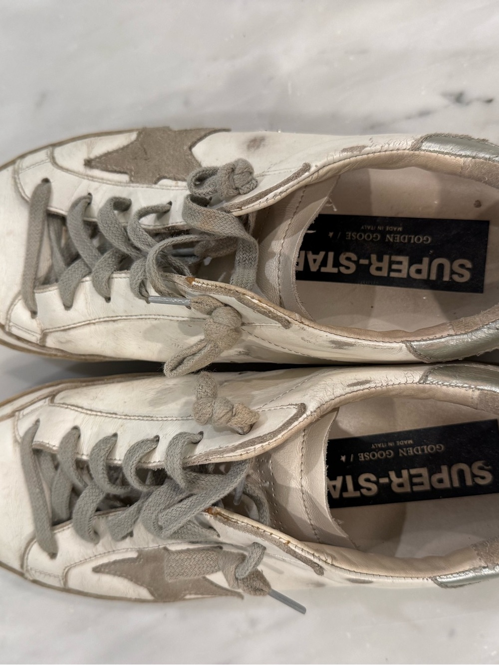 Golden Goose Superstar White Leather Sneakers with Silver Heel - Picture 9 of 9